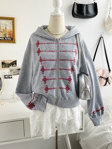Soleia Women's Colorblock Zipper Hooded Casual Daily Long Sleeve School Teacher Off Campus Light Grey Autumn - Grey - View 10