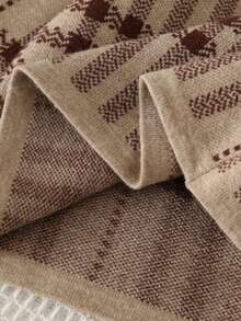 Girls Knitted Long Sleeve Sweater Casual 80s Plaid 2pcs Set For Autumn School Back-To-School Vintage Cardigan Ribbed Pants Suit For Young Girls Brown - Khaki - View 8