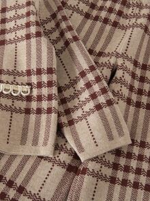 Girls Knitted Long Sleeve Sweater Casual 80s Plaid 2pcs Set For Autumn School Back-To-School Vintage Cardigan Ribbed Pants Suit For Young Girls Brown - Khaki - View 4