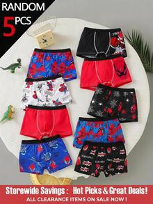 SHEIN 5pcs/Pack Young Boy Baby Pink Series Simple Basic College Print Boxer Briefs Summer - Multicolor - View 1