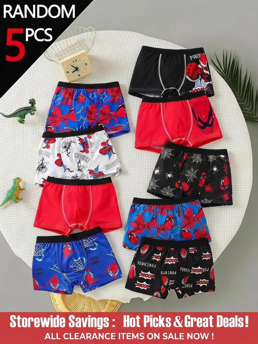 SHEIN 5pcs/Pack Young Boy Baby Pink Series Simple Basic College Print Boxer Briefs Summer - Multicolor - View 1