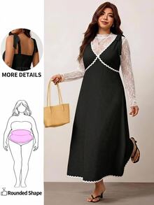 Enliva Plus Size Sleeveless Color Block Midi Dress For Women, Casual Elegant Dresses For Women, Fall Clothes, Apple Rounded Body Shape - Black - View 1