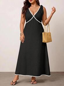 Enliva Plus Size Sleeveless Color Block Midi Dress For Women, Casual Elegant Dresses For Women, Fall Clothes, Apple Rounded Body Shape - Black - View 5