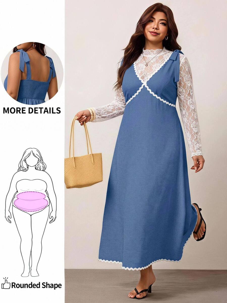 Enliva Plus-Size Women's Sleeveless Color Block Midi Dress Chic Summer Vacation Casual Boho, For Apple And Rounded Body Shape Brunch Beach Light Blue - Blue - View 1