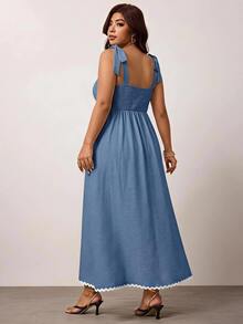Enliva Plus-Size Women's Sleeveless Color Block Midi Dress Chic Summer Vacation Casual Boho, For Apple And Rounded Body Shape Brunch Beach Light Blue - Blue - View 2