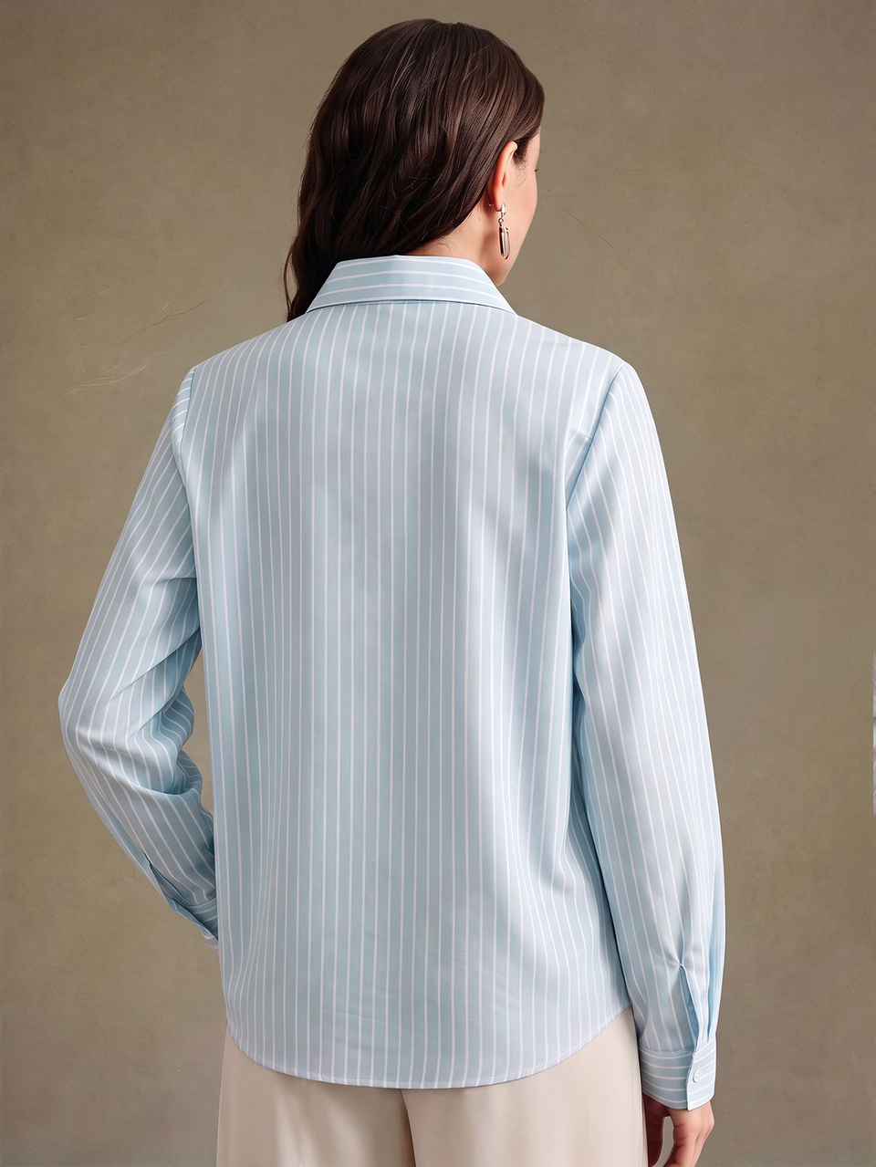 Anewsta Women's Elegant Hollow Embroidery Striped Lapel Single-Breasted Shirt, Fashion Design Versatile Long Sleeve Top, Going Out, Elegant, Leisure, Formal