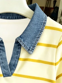Franclia Women's Striped Polo Collar Short Sleeve Casual Top - Multicolor - View 3
