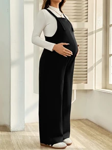 SHEIN Maternity Solid Color Casual Commute Overall Jumpsuit Fall - Black - View 10