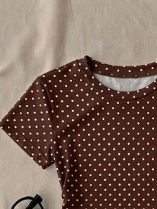 SHEIN 青少年女孩休閒修身圓領抓皺短袖T恤，適合夏季 - 彩色 - 查看 3