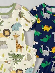 SHEIN LMoss Kids Baby Boy Casual Minimalist Slim Fit Crew Neck Comfortable Short Sleeve Long Pants Loungewear Multi-Piece Set Suitable, Snug Fit Snug Fit - Multicolor - View 3