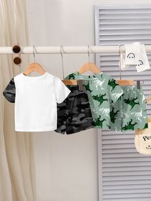 Young Boy Casual Dinosaur Graphic T-Shirt & Shorts Sets, Suitable For Spring & Summer - Multicolor - View 2