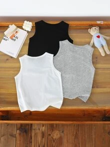 SHEIN LMoss Kids 小男孩經典城市名稱圖案印花無袖背心，休閒夏季穿搭，隨機發送3件 - 彩色 - 查看 2
