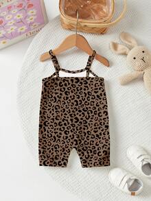 SHEIN LMoss Kids 復古可愛豹紋系列 Chill Chill 嬰兒女童休閒細肩帶連身褲，適合春夏穿著 - 彩色 - 查看 2