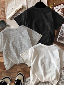 青少年男孩休閒簡約圓領短袖T恤，適合夏季 - 彩色 - 查看 2