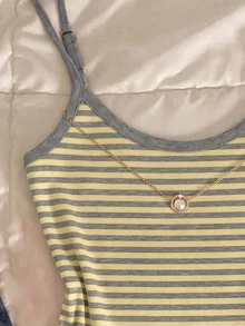 SHEIN 青少年女孩黃色細肩帶背心上衣，夏季休閒極簡風，返校畢業穿搭，校園運動戶外野餐 - 彩色 - 查看 3