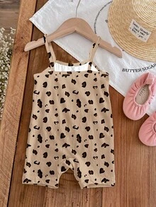 SHEIN LMoss Kids 【随机4件，送1件】女婴卡其色和野鸭棕色，可爱复古豹纹蝴蝶结卡通兔子，可爱兔子和豹纹蝴蝶结图案，婴幼儿图案，女婴休闲背带连体衣，适合春夏穿着，可爱夏季服装，夏季儿童用品，夏季外出用品，韩版风格，舒适休闲，Y2K，卡哇伊，派对，日常，度假，可爱，舒适，田园风，周末休闲，家庭出游，拍照服装，休闲 - 彩色 - 查看 2