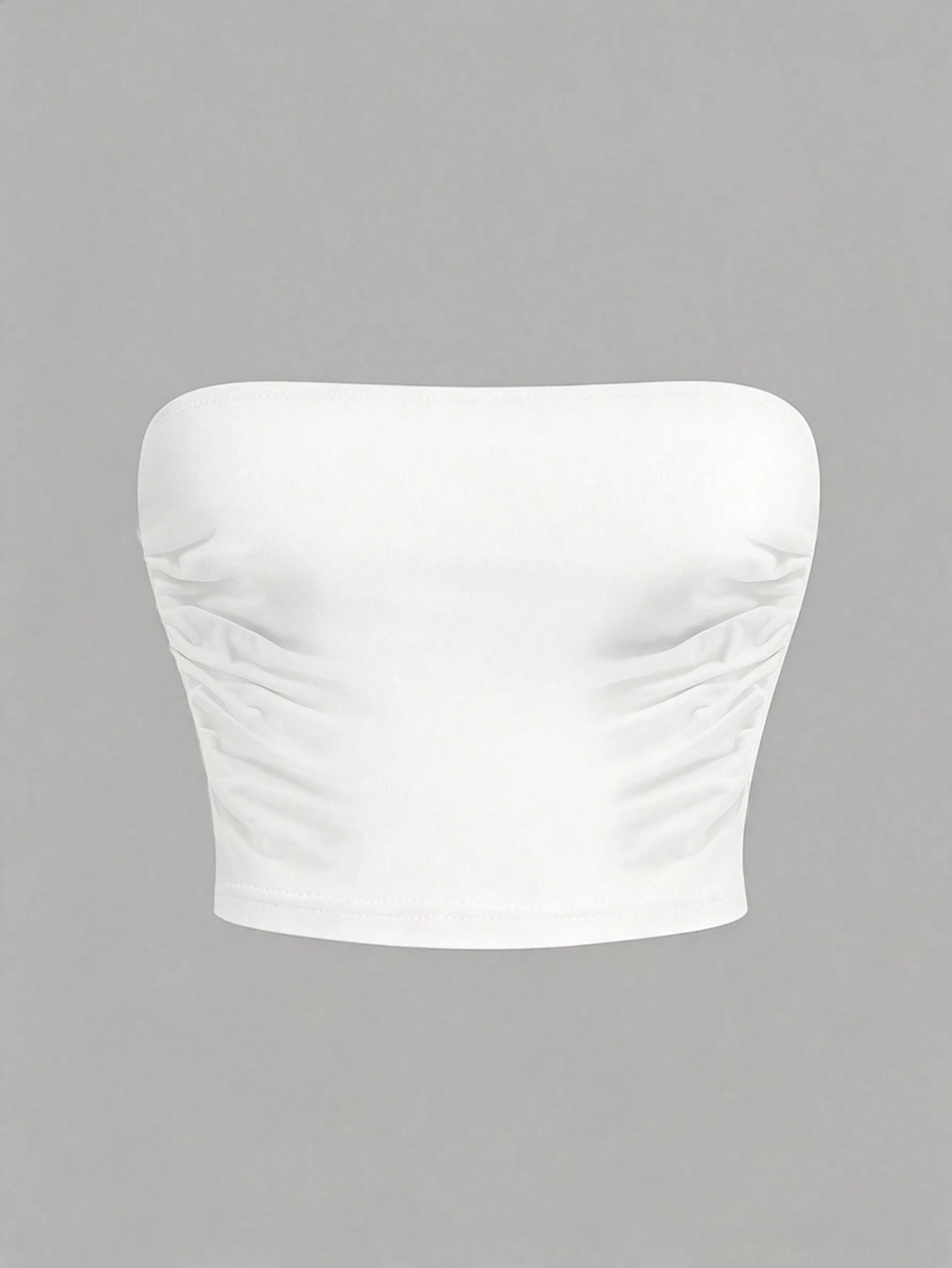 SHEIN Girlism Tween Girl Solid Color Strapless Fashion Versatile Slim Fit Cropped Tank Top - White - View 1