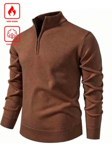 Manfinity CasualKnits 男士套頭針織毛衣，純色針織，秋冬款 - 鏽棕色 - 查看 1