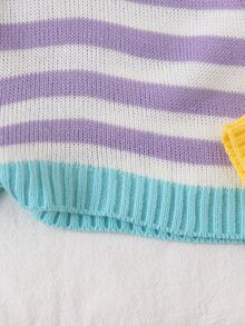 SHEIN Vintaside Baby Girl Cute Baby Girls Sweater,Colorblock Pastel Colors Rainbow Knitwear For Autumn,Soft Colour Palette,Family Matching Autumn Winter Pullover - Multicolor - View 5