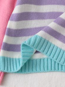 SHEIN Vintaside Baby Girl Cute Baby Girls Sweater,Colorblock Pastel Colors Rainbow Knitwear For Autumn,Soft Colour Palette,Family Matching Autumn Winter Pullover - Multicolor - View 4