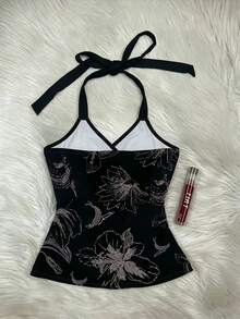 IslaSuriya Women's Summer Fashionable Vacation Style Floral Print Backless Tie-Front Camisole - Multicolor - View 2