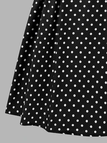 SHEIN 女童純色立領長袖T恤搭配波點裙休閒日常套裝 - 黑色 - 查看 7
