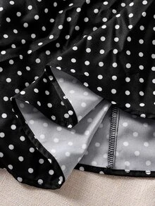 SHEIN 女童純色立領長袖T恤搭配波點裙休閒日常套裝 - 黑色 - 查看 5