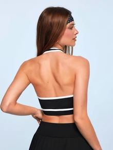 SHEIN Sovereign Charm Women's Colorblock Casual Daily Sports Bra - Black - View 2