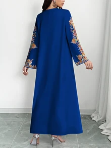 SHEIN Najma 女款波點印花V領短袖優雅端莊中東風洋裝，春夏婚禮適用 - 彩色 - 查看 2