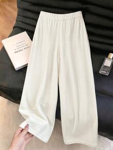 Franclia Pantalones de pierna ancha de punto vintage lindos kawaii con estampado de mariposa y flores para mujer talla grande, cintura elástica, casual, pierna recta, largos, blancos, para otoño, vacaciones y oficina - Albaricoque - Ver 2
