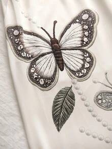 Franclia Pantalones de pierna ancha de punto vintage lindos kawaii con estampado de mariposa y flores para mujer talla grande, cintura elástica, casual, pierna recta, largos, blancos, para otoño, vacaciones y oficina - Albaricoque - Ver 4