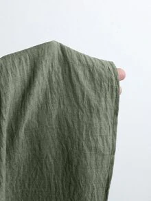 Elenzga 米色亚麻棉混纺无袖衬衫，肩部系带：休闲度假、时尚街头风、办公皆宜 - 春夏大码衬衫 - 軍綠色 - 查看 4