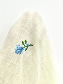 INAWLY 女款時尚休閒優雅極簡浪漫度假風刺繡花卉長袖鈕扣襯衫，米色，適合早午餐、茶會、秋季 - 藍色 - 查看 5