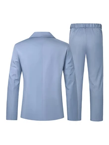 Manfinity Mode Men's Solid Color Casual Blazer & Pants Suit Set, Formal, Old Money - Blue - View 2