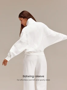 GLOWMODE Everyday Fleece Warmth Whisperer 柔軟保暖輕量夾克，前後縫線設計、口袋、蝙蝠袖、高領、全開襟拉鍊，休閒款 - 白色 - 查看 4