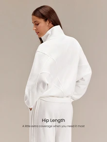 GLOWMODE Everyday Fleece Warmth Whisperer 柔軟保暖輕量夾克，前後縫線設計、口袋、蝙蝠袖、高領、全開襟拉鍊，休閒款 - 白色 - 查看 3
