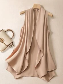 Franclia Sleeveless Asymmetrical Lightweight Vest Jacket - Brown - View 6