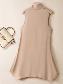 Franclia Sleeveless Asymmetrical Lightweight Vest Jacket - Brown - View 2