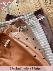 SHEIN 2pcs Random Color Girls Heart Stripe Sweet Cute Ribbed Knit Leggings Set, Soft Comfortable Versatile Baby Brown Pants For Fall Winter - Brown - View 8