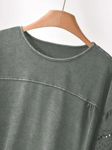 CosyJoli Plus Size Women's Casual Vacation Chiffon Sleeve Loose Solid Color Comfortable Cotton T-Shirt, Suitable For Daily Commute - Green - View 3