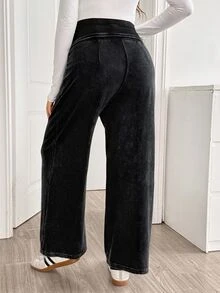 SHEIN Maternity Casual Washed High Waist Sweatpants - Black - View 2