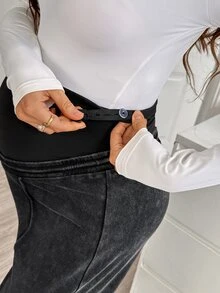 SHEIN Maternity Casual Washed High Waist Sweatpants - Black - View 3