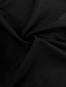 SHEIN CURVE+ 大码优雅纯色不对称领衬衫，夏季 - 黑色 - 查看 7