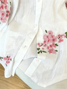 INAWLY Women's Fashion Casual Romantic Embroidered Floral Long Sleeve Button-Up Shirt Fall Cloth For Women - White - View 4
