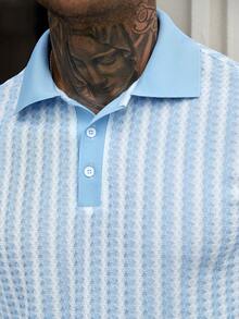 Manfinity CasualCool Men's Casual Fashionable Versatile Knit Blue & White Polo Shirt - Blue and White - View 5