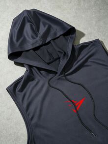 Gym Rark Men's Drawstring Hooded Casual Versatile Daily Travel Sports Tank Top, Gym - Black - View 4