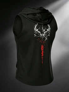 Gym Rark Men's Drawstring Hooded Casual Versatile Daily Travel Sports Tank Top, Gym - Black - View 2