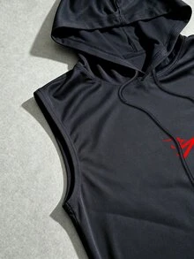 Gym Rark Men's Drawstring Hooded Casual Versatile Daily Travel Sports Tank Top, Gym - Black - View 5