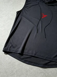 Gym Rark Men's Drawstring Hooded Casual Versatile Daily Travel Sports Tank Top, Gym - Black - View 6