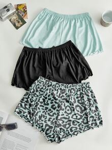 Lowkey Lull 3pcs Leopard Print Knot Waist Sleep Shorts - Multicolor - View 2